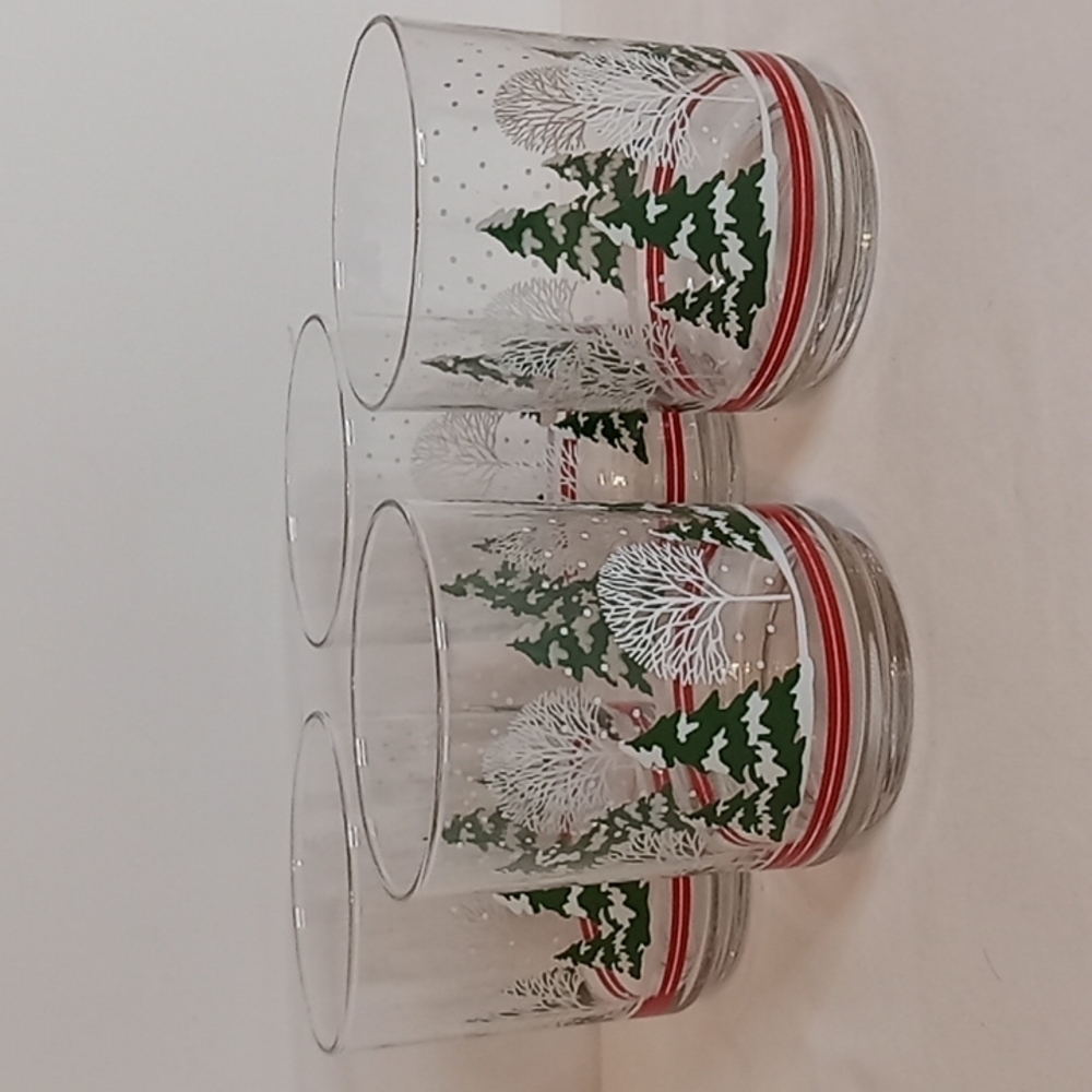 𝅺vintage Libbey Christmas Snow Scene Flat Tumbler Set Of 4